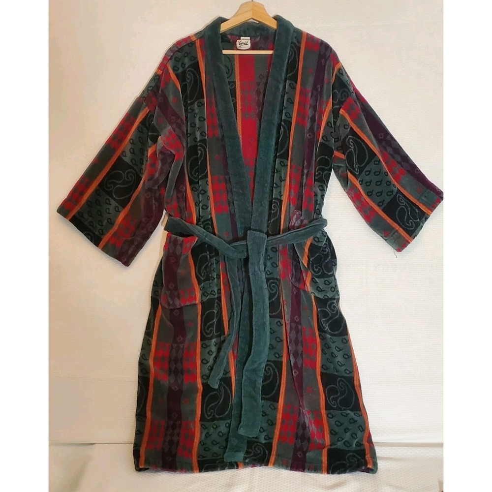 Vintage 80s 90s Colorful Terry Cloth Robe Mens L Southwest Bathrobe Maximalist